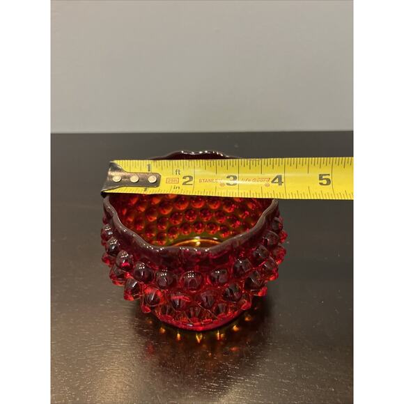 VTG Fenton Ruby Red Hobnail Pattern Rosebowl Shaped Round Vase - Picture 4 of 4